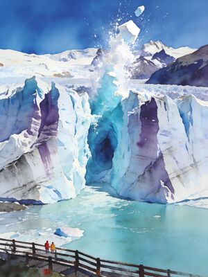 Patagonia Perito Moreno Glacier Calving Watercolor Canvas Print