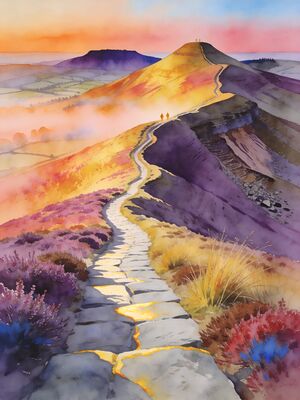 Peak District Alpine Meadow Watercolor Canvas Print