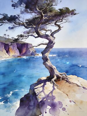 Pebble Beach Lone Cypress 17-Mile Drive Watercolor Canvas Print