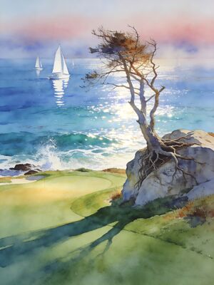 Pebble Beach Stillwater Cove Morning Watercolor Canvas Print
