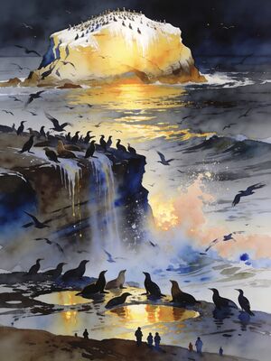 Pebble Beach Point Pinos Lighthouse Watercolor Canvas Print