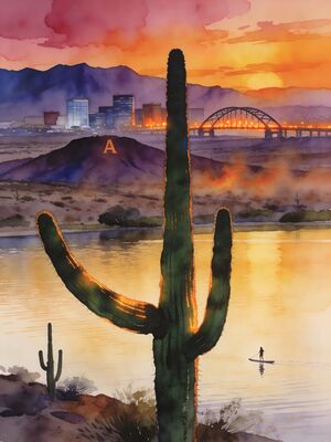 Phoenix Main Boulevard Street Scene Watercolor Canvas Print