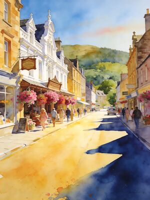 Pitlochry Morning Lane Watercolor Canvas Print