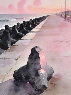 Pondicherry Rock Beach Promenade at Dawn Watercolor Canvas Print
