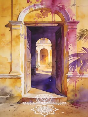 Pondicherry Promenade Beach Sunrise Watercolor Canvas Print