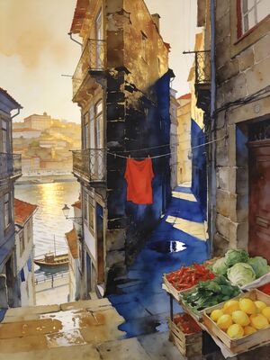 Porto Cathedral Square Watercolor Canvas Print