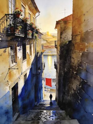 Porto Sunset Skyline Watercolor Canvas Print