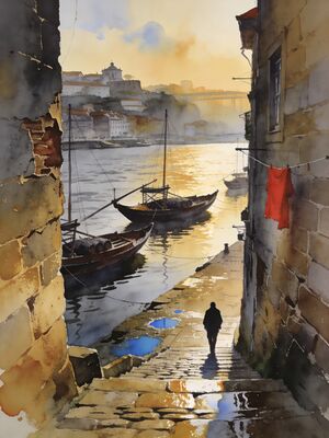 Porto Bolhao Morning Market Watercolor Canvas Print