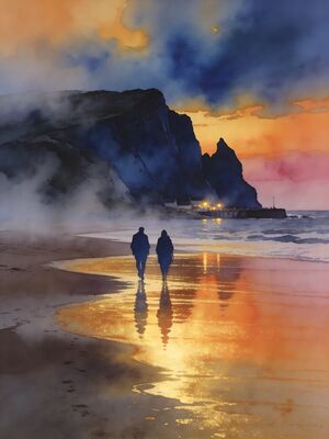 Portrush Whiterocks Beach and Limestone Cliffs Watercolor Canvas Print