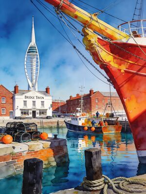Portsmouth Morning Cove Watercolor Canvas Print