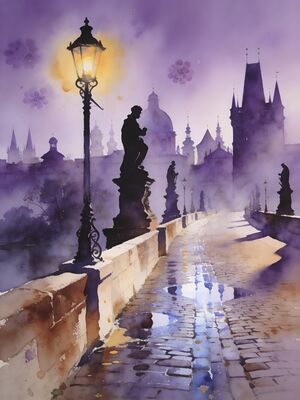 Prague Mala Strana Cobbled Lane Watercolor Canvas Print