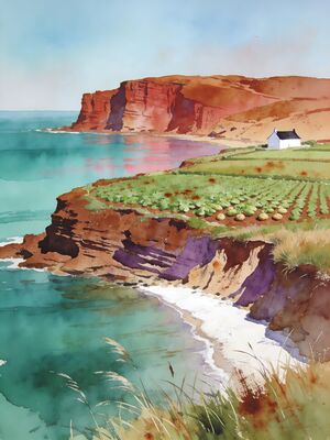Prince Edward Island Red Cliffs Farmland Watercolor Canvas Print