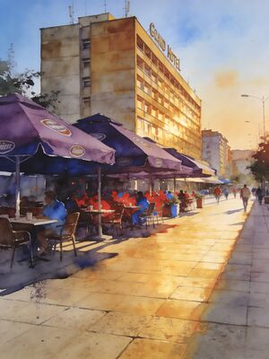 Pristina Mother Teresa Boulevard Watercolor Canvas Print