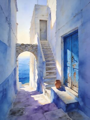 Puglia Alberobello Trulli Square Watercolor Canvas Print