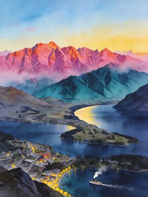Queenstown Alpine Meadow Watercolor Canvas Print