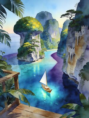 Raja Ampat Karst Islands Turquoise Lagoon Watercolor Canvas Print