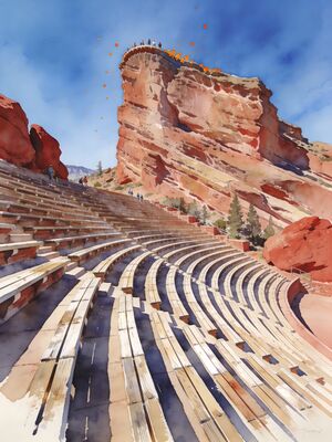 Red Rocks Amphitheatre Classic View Watercolor Canvas Print