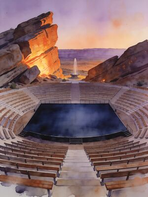 Red Rocks Amphitheatre Aerial Panorama Watercolor Canvas Print