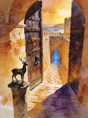 Rhodes Medieval Town Lane Watercolor Canvas Print