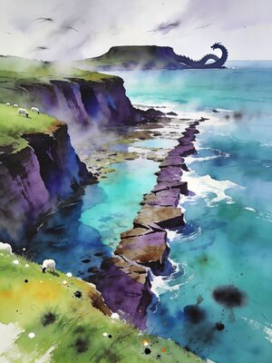 Rhossili Bay Fall Bay Cliffs at Dawn Watercolor Canvas Print