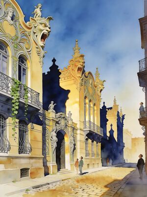Riga Art Nouveau Quarter Alberta Street Watercolor Canvas Print