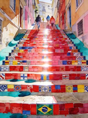Rio de Janeiro Selarón Mosaic Stairs Watercolor Canvas Print