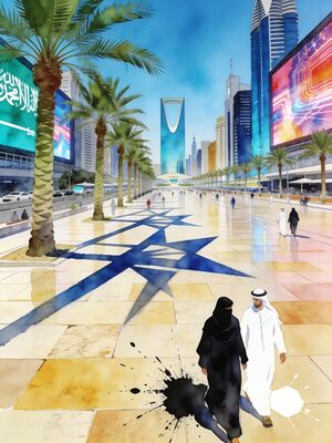 Riyadh City Towers at Golden Hour Watercolor Canvas Print