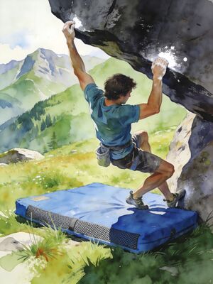 Rock Climber Ascending Granite Wall at Sunrise Watercolor Canvas Print