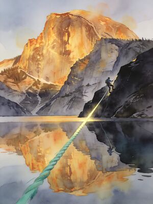 Rock Climbing Bouldering in Alpine Meadow Watercolor Canvas Print