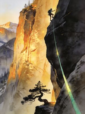 Rock Climbing Above Mountain Lake Watercolor Canvas Print
