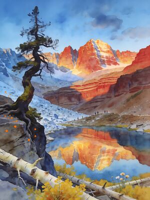 Rocky Mountains Alpine Meadow Watercolor Canvas Print