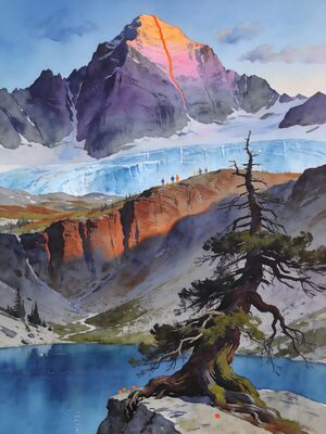 Rocky Mountains Sunrise Peak Watercolor Canvas Print