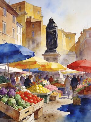 Rome St Peters Square Golden Hour Watercolor Canvas Print