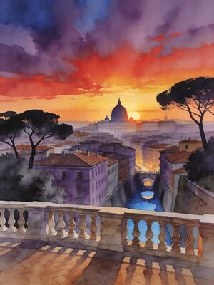 Rome Morning Market Campo de Fiori Watercolor Canvas Print