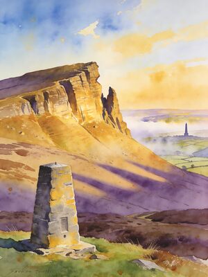 Roseberry Topping Alpine Meadow Watercolor Canvas Print
