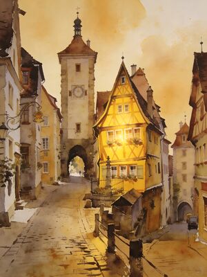 Rothenburg ob der Tauber Ploenlein Watercolor Canvas Print