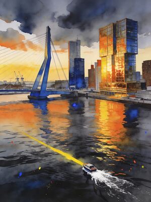 Rotterdam Main Boulevard Street Scene Watercolor Canvas Print