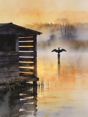 Rutland Water Nature Reserve Morning Watercolor Canvas Print
