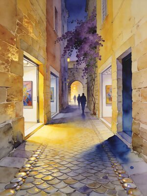 Saint-Paul-de-Vence Artists Village Watercolor Canvas Print