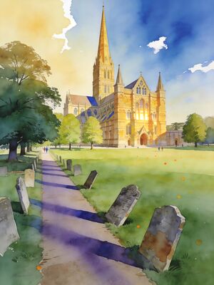 Salisbury Cathedral Close Ancient Path Watercolor Canvas Print