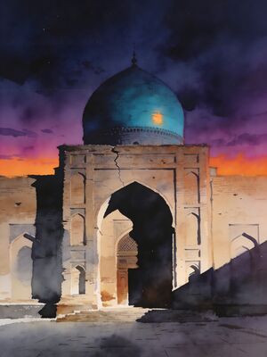 Samarkand Bibi-Khanym Mosque at Dusk Watercolor Canvas Print
