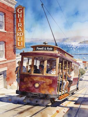 San Francisco Cable Car Watercolor Canvas Print
