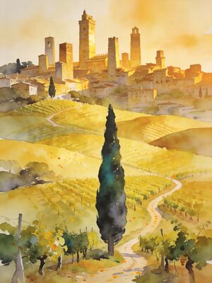 San Gimignano Medieval Towers Watercolor Canvas Print