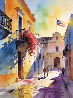 San Juan El Morro Fortress Watercolor Canvas Print