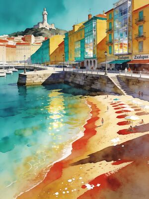 San Sebastian Sunset Shore Watercolor Canvas Print