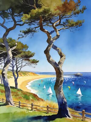 Santa Barbara Butterfly Beach Sunset Watercolor Canvas Print