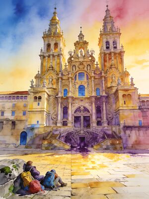 Santiago de Compostela Cathedral Watercolor Canvas Print