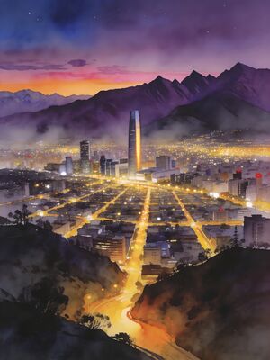 Santiago City Towers at Golden Hour Watercolor Canvas Print