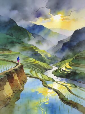 Sapa Rice Terraces of Muong Hoa Valley Watercolor Canvas Print