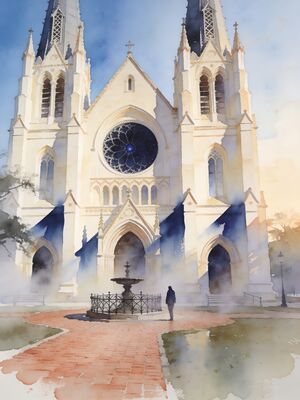 Savannah Georgia Monterey Square Watercolor Canvas Print
